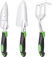 MECHEER Heavy Duty 3 Pack Garden Tools Set: Shovel, Transplant Trowel with Scale & Thick Rake - Rust-Resistant Aluminum, Ergonomic Non-Slip Handles