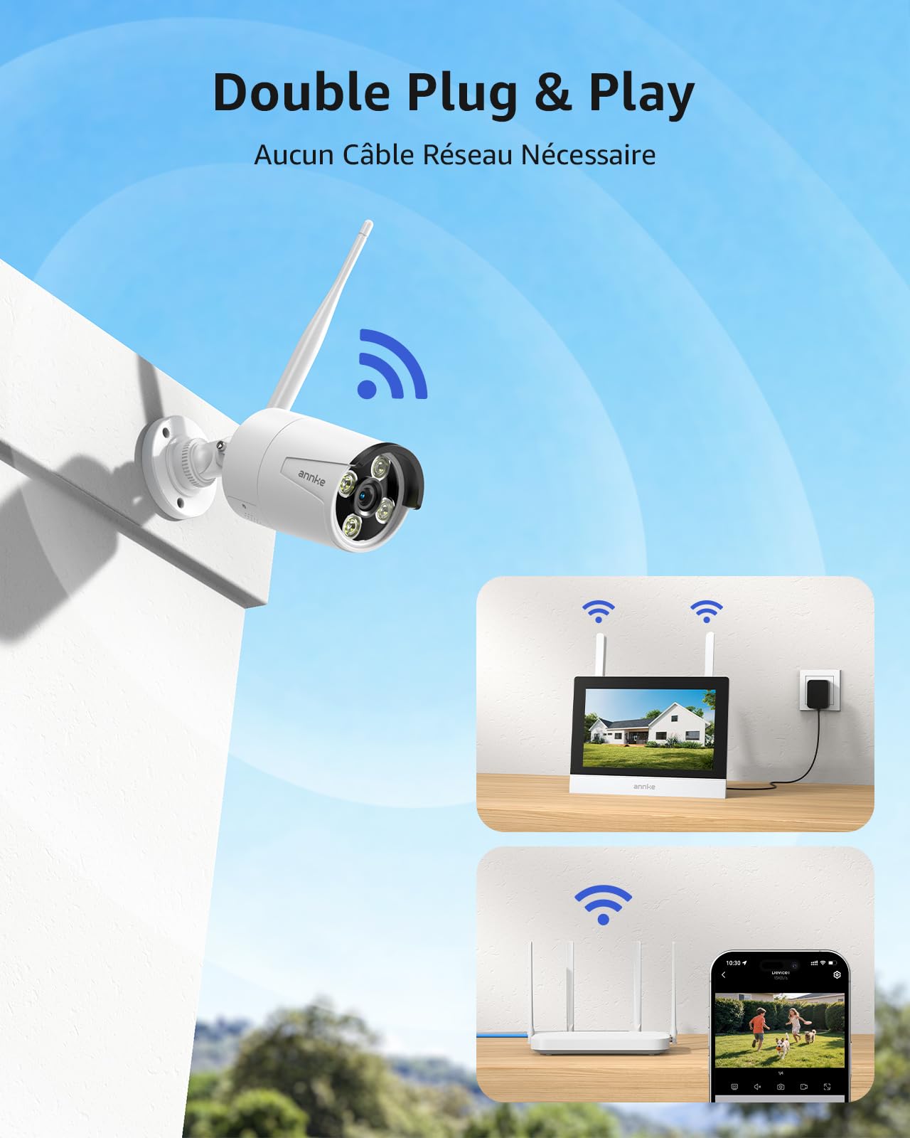 ANNKE Kit Surveillance sans Fil avec Écran LCD 7", 4CH 5MP NVR avec Écran Tactile IPS, 2 Caméras de Surveillance WiFi Extérieures 3MP, Vision Nocturne 100ft, Détection Humaine, Audio Bidirectionnel