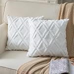 2Pcs Couvertures d'oreillers à jet de fourrure souple 18x18 - Couvre-oreillers décoratifs en velours de laine courte en peluche - Couvertures d'oreiller en canapé pour le salon - avec 3D Modèle (blanc)