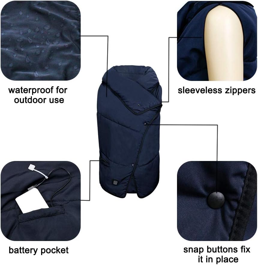 review lomitech Electric Heated Blanket, Heated Travel Blanket Wearable Blanket Multi-Purpose Blanket with 5V2A USB Fast Heating Technology for Outdoor Home Office, Navy Blue (Battery Pack Not Included)