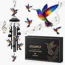 Vintage Colorful Hummingbird Wind Chime with Metal Tubes and Bells, Outdoor Bird Garden Patio Yard Porch Hanging Decor, Mom Grandma Women Birthday Memorial Friendship Gift for HomeHummingbird