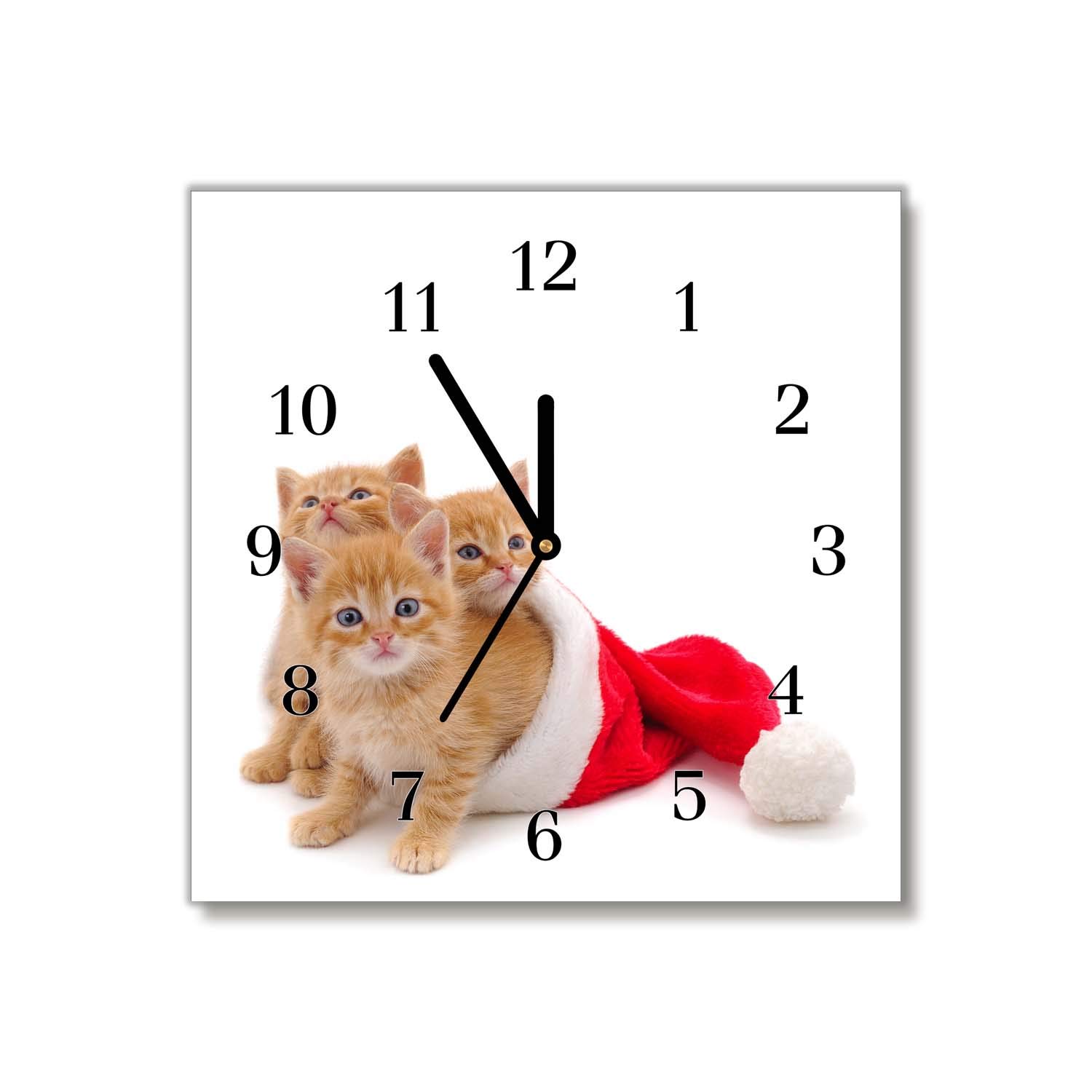 Horloge Murale Ronde Tulup en verre de 30 cm motif chats de Noël pour cadeau de fêtes
