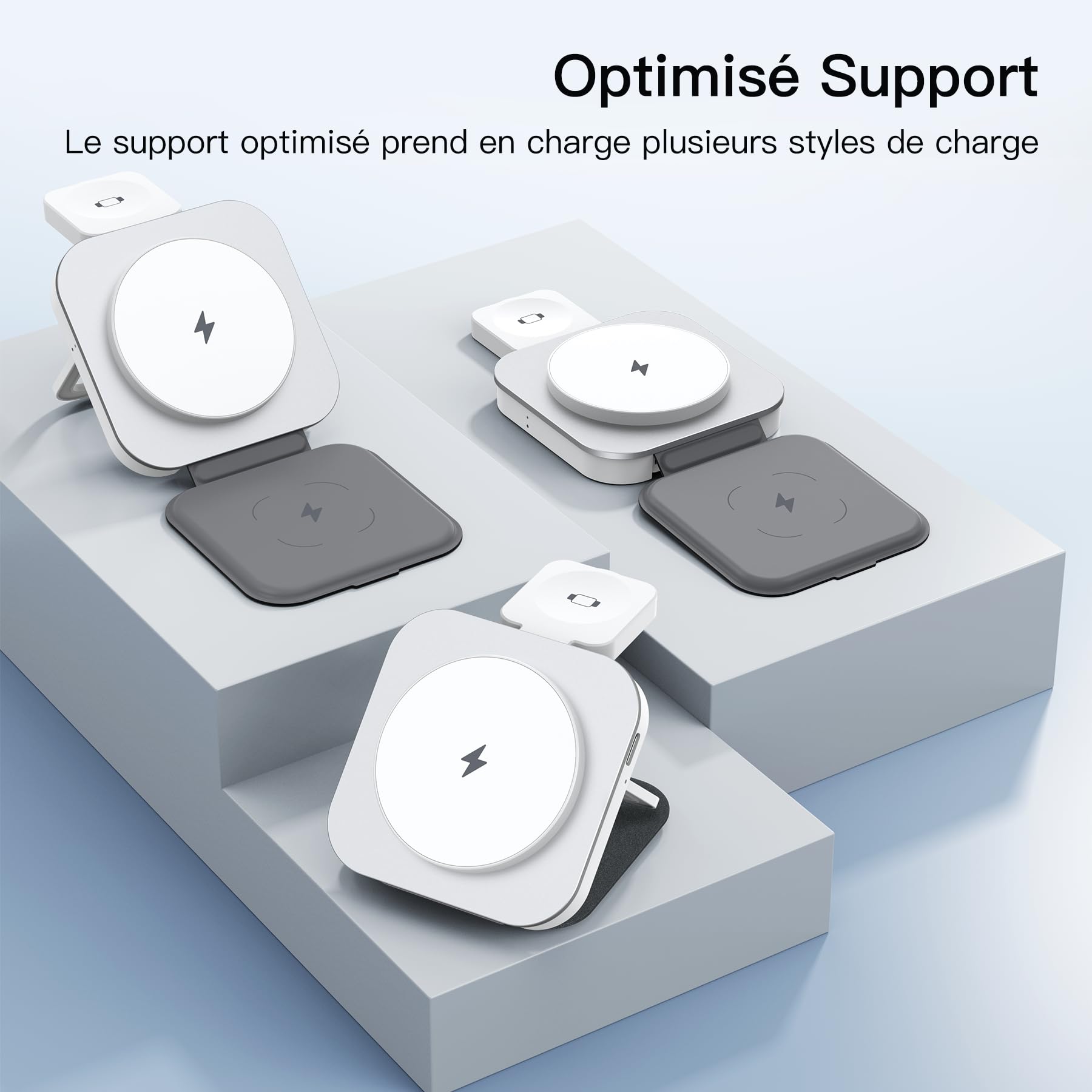KEEPRO Chargeur 3 en 1 MagSafe Station de Charge sans Fil Pliable pour iPhone 16/15/14/13/12/Pro/Max/Plus, Apple Watch, AirPods Pro/4/3/2 avec USB-C 20W-Blanc