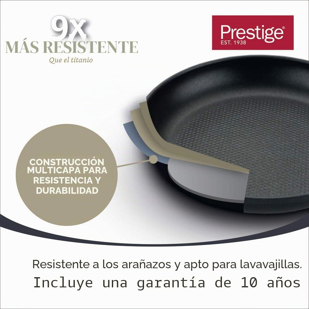 Prestige Sartén escalfadora de huevos 2 en 1 con 4 insertos antiadherentes para escalfar huevos y sartén de inducción de 20 cm con tapa, mango que se mantiene fresco, utensilios de cocina aptos para