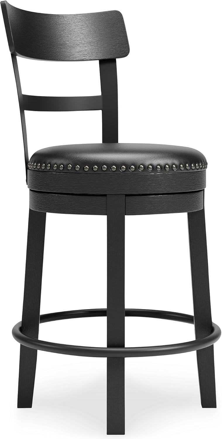 Valebeck Faux Leather Pub Height Swivel Barstool, 24.38" Seat Height, Black