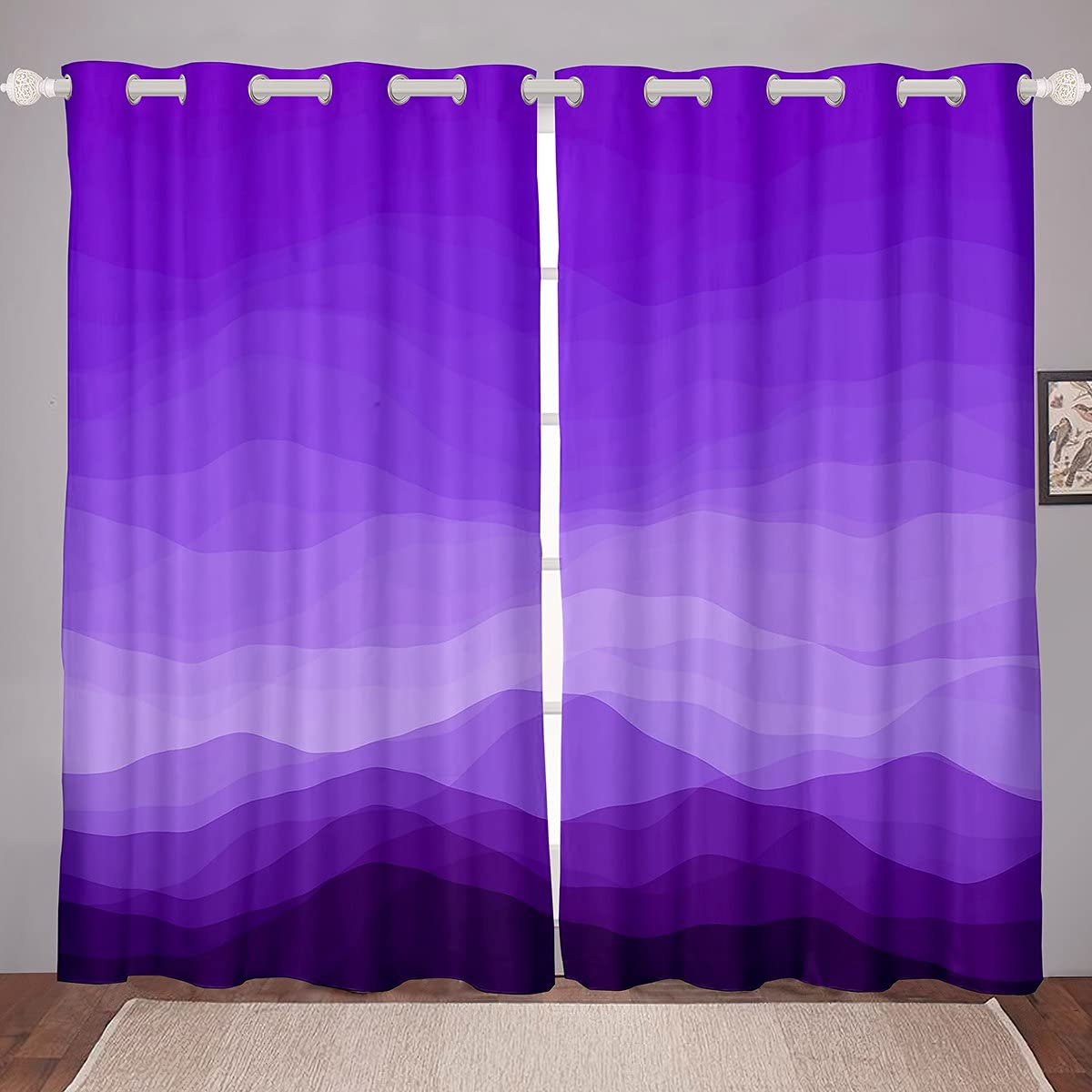 Wave Ombre Striped Curtains Ombre Effects Window Curtains for Bedroom Living Room Kids Girls Boys Gradient Purple Window Drapes,W52*L63