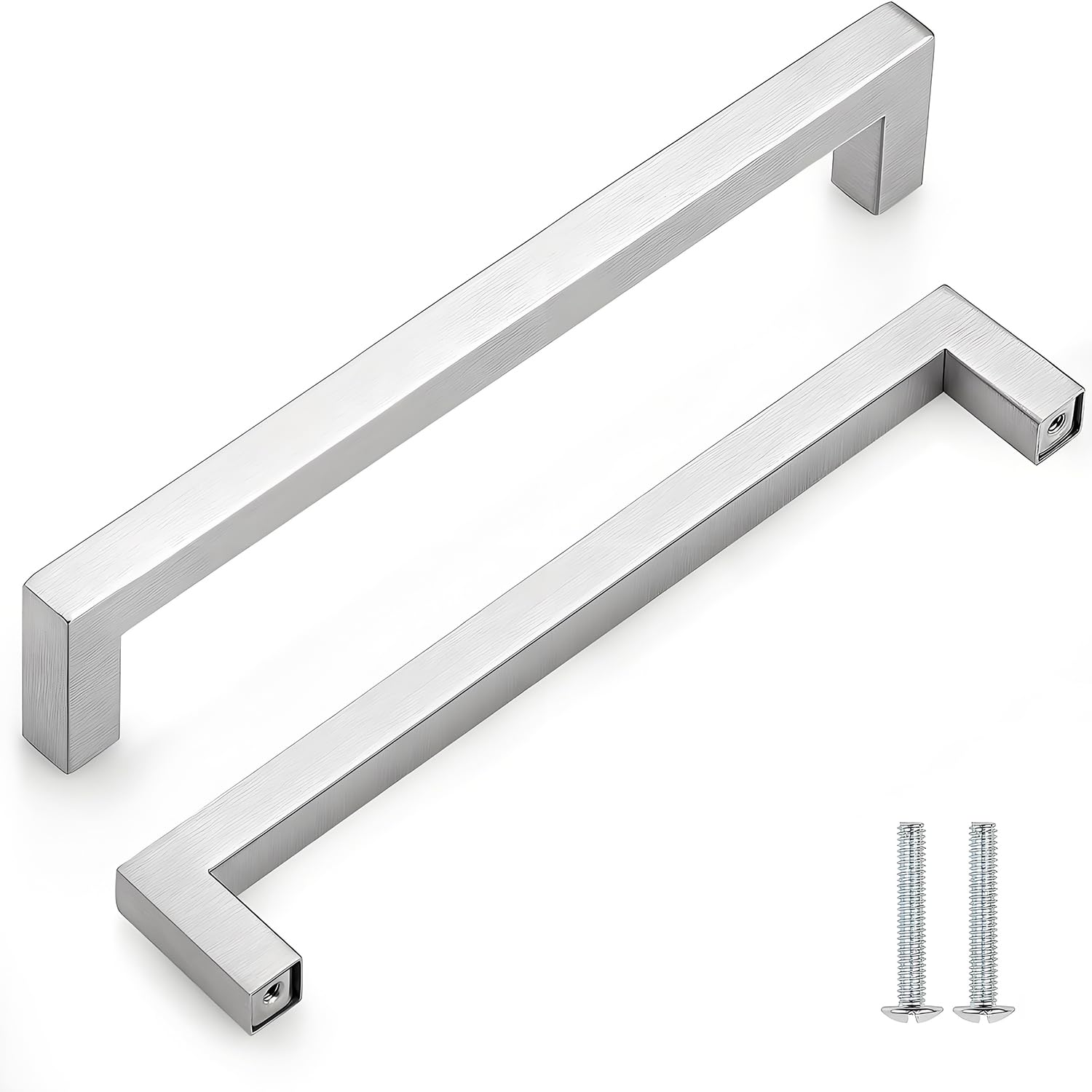 CCHONGCC Kitchen Cupboard Handles Stainless Steel Cabinet Pulls Kitchen Door Handles Brushed Cabinet Handles Wardrobe Drawer Handles (2, Silver, Hole Centre 192mm)