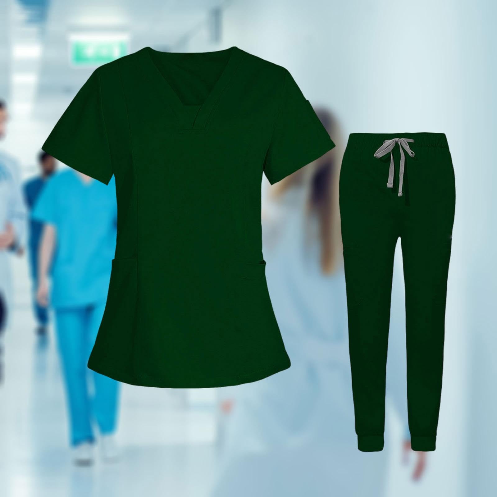 Berufsbekleidung für Pflegekräfte, Pflegeuniform, Schlupf Kasack, Strapazierfähige, Maschinenwaschbare, Knitterarme Jogginghose Ausschnitt, l, Dunkelgrün