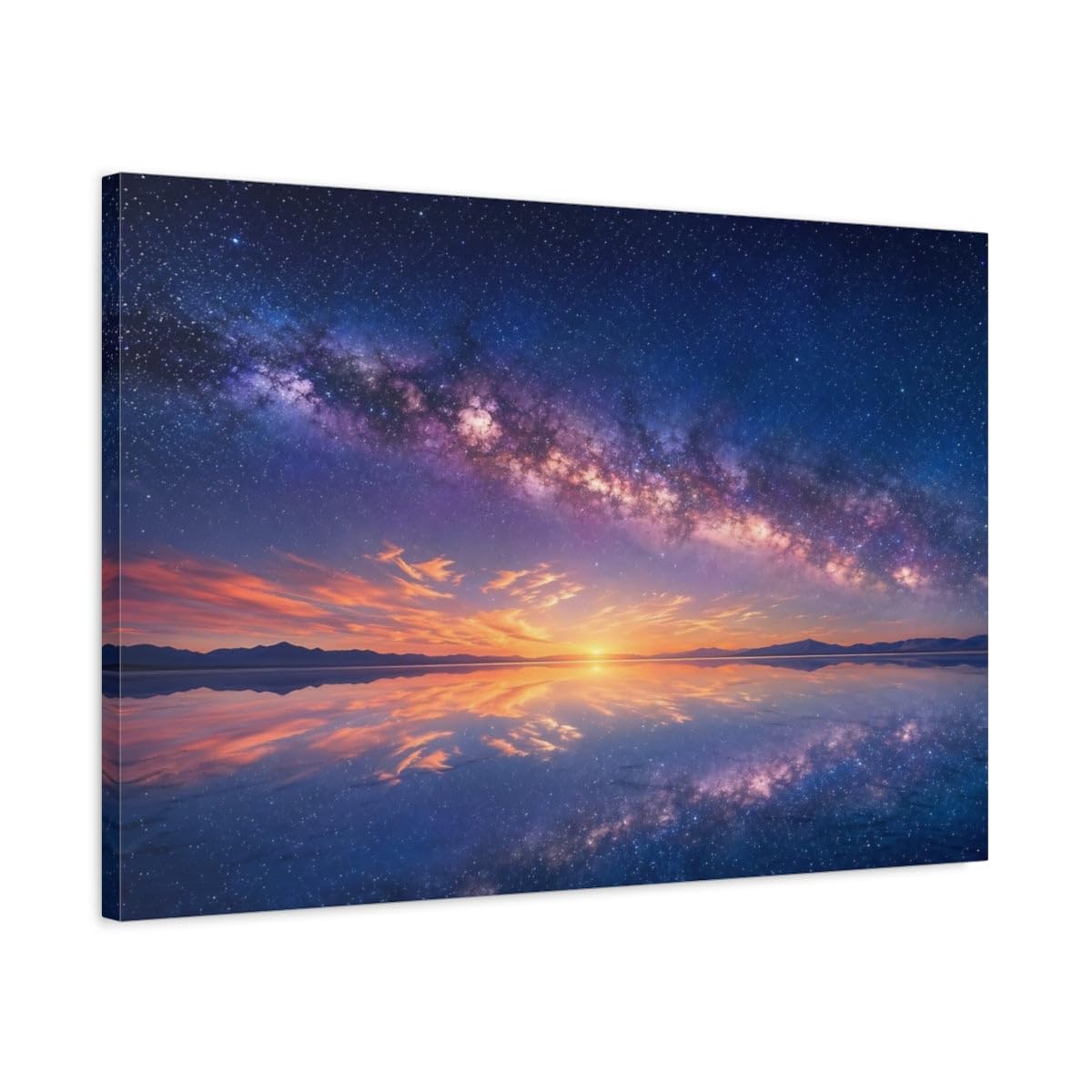 Nature Milky Way Reflection Canvas Wall Art Print – Photorealistic Living Room, Above Fireplace 24×16 inch (60×40 cm) - Horizontal / 1.25 inch (3 cm)