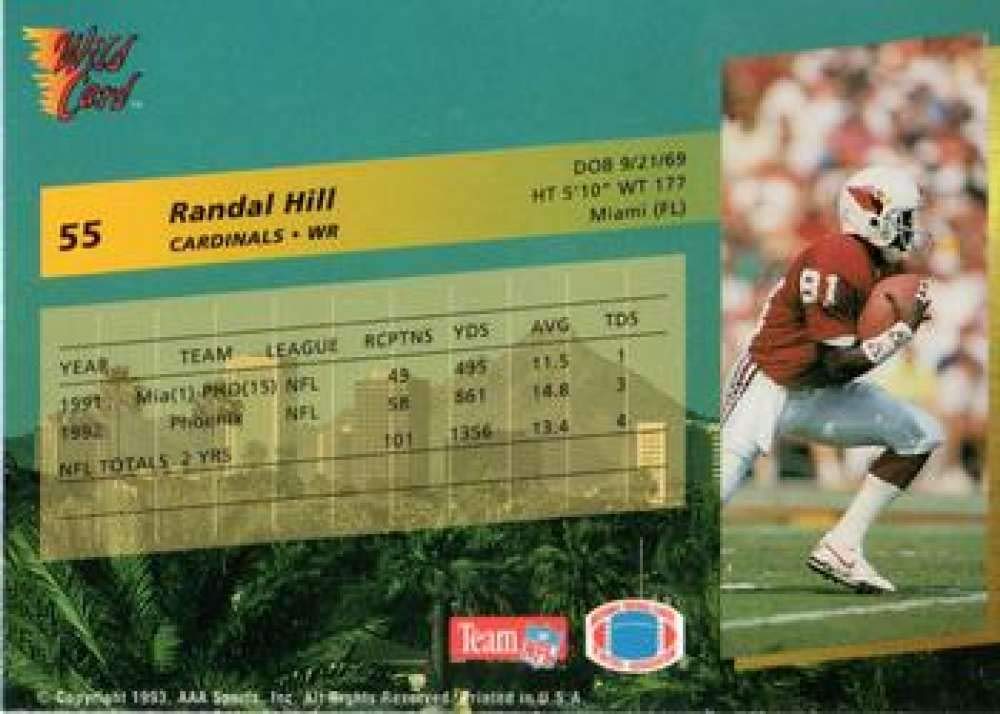 Amazon.com: 1993 Wild Card Football #55 Randal Hill Phoenix