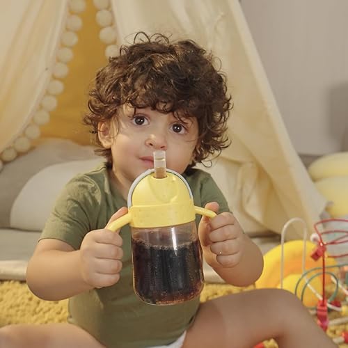 Miniatura 9 de Piifur Botella de agua a prueba de derrames con popote con peso y asa fija para bebés de más de 6 meses, 10 onzas, paquete de 2 unidades