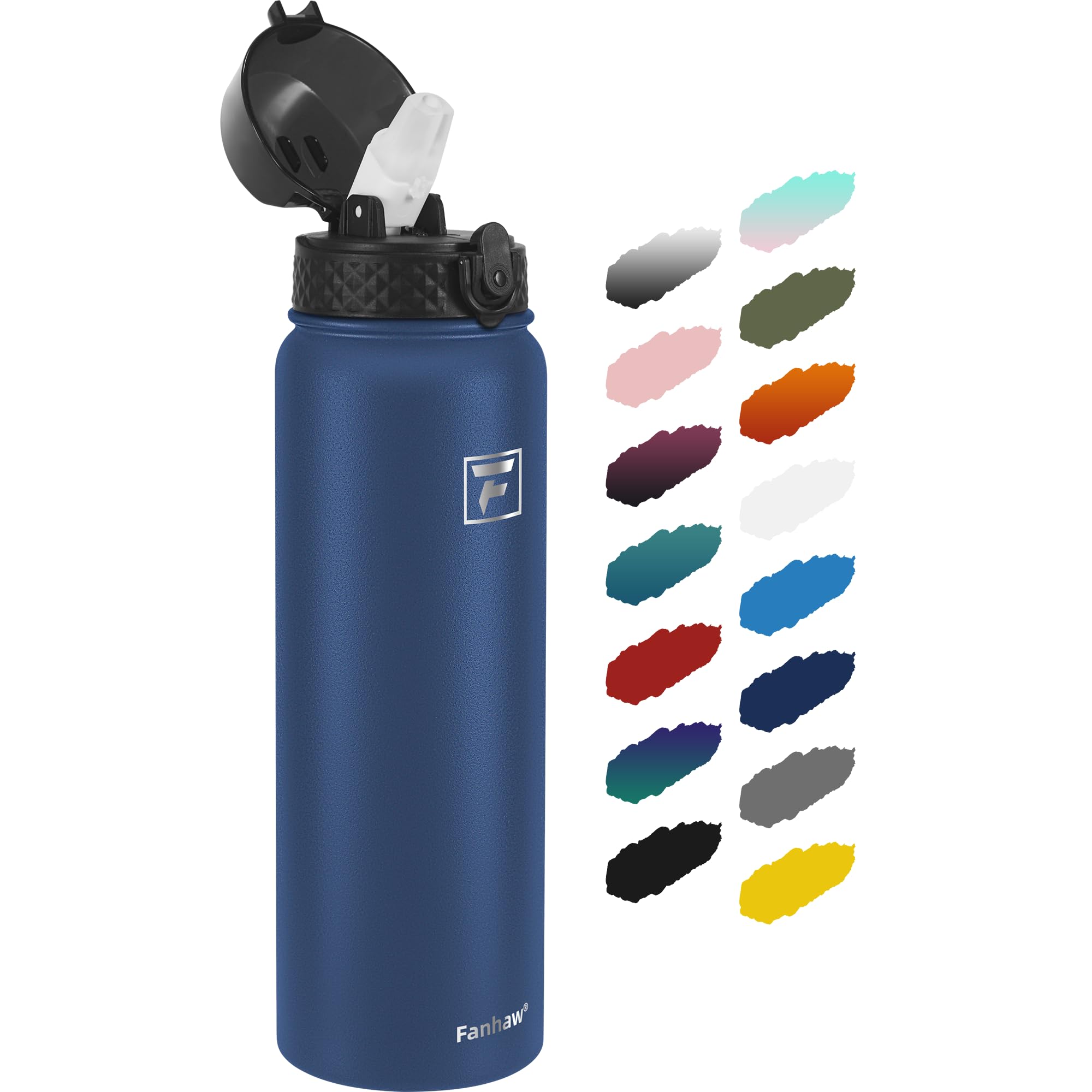 Fanhaw 1L Stainless Steel Insulated Sports Water Bottles with Straw for Kids Men and Women(Navy Blue), 946 ml