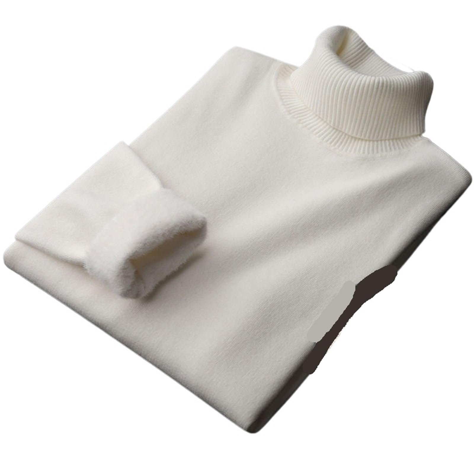 Suéter de cuello alto for hombre, Jersey informal manga larga terciopelo cálido tejido, suéter básico a prueba frío for exteriores, otoño e invierno Para Hombre(White,5XL)