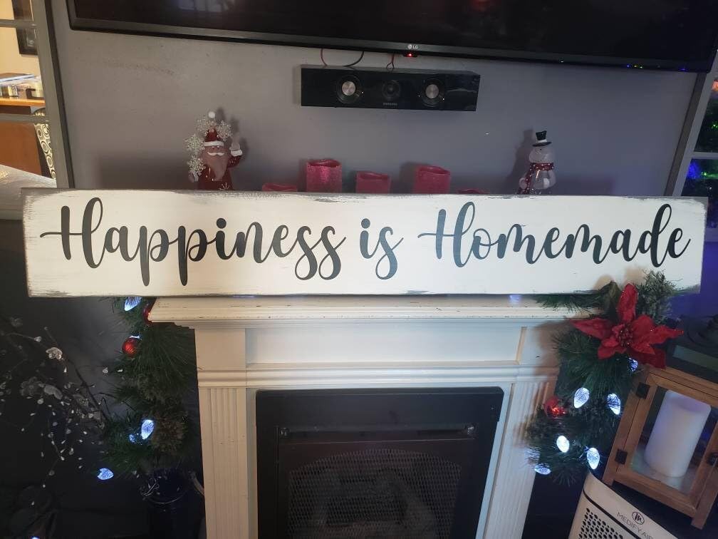 Szhmz Colour-363 Happiness Is Homemade Sign Wall Hanging Modern Farmhouse Decor Gather Kitchen Decor Family Sign Metalen Signs With Sayings 4X16 Inch