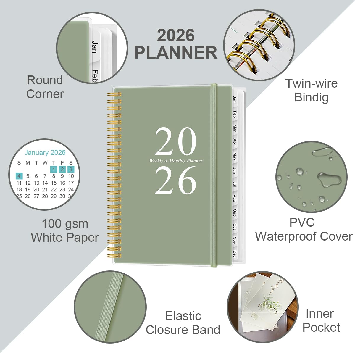 Snapklik.com : 2026 Planner - A5 Weekly & Monthly Planners Spiral Bound ...