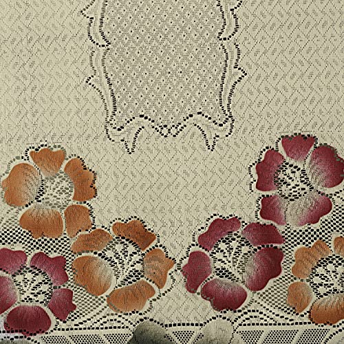 Image of Heart Home Flower Printed Cotton 4 Seater Center Table Cover with Jhalar Border, 40 inchx60 inch (Cream)-44HH0115