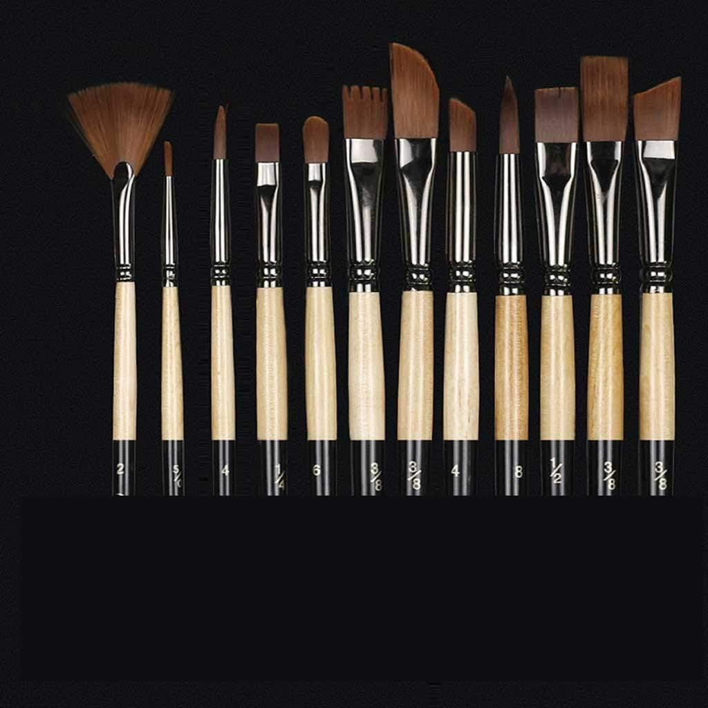 Paint Brush 12pcs Nylon Painting Brush Set with Iron Box Paint Brushes for Oil Acrylic Gouache Watercolor Painting Art Supplies