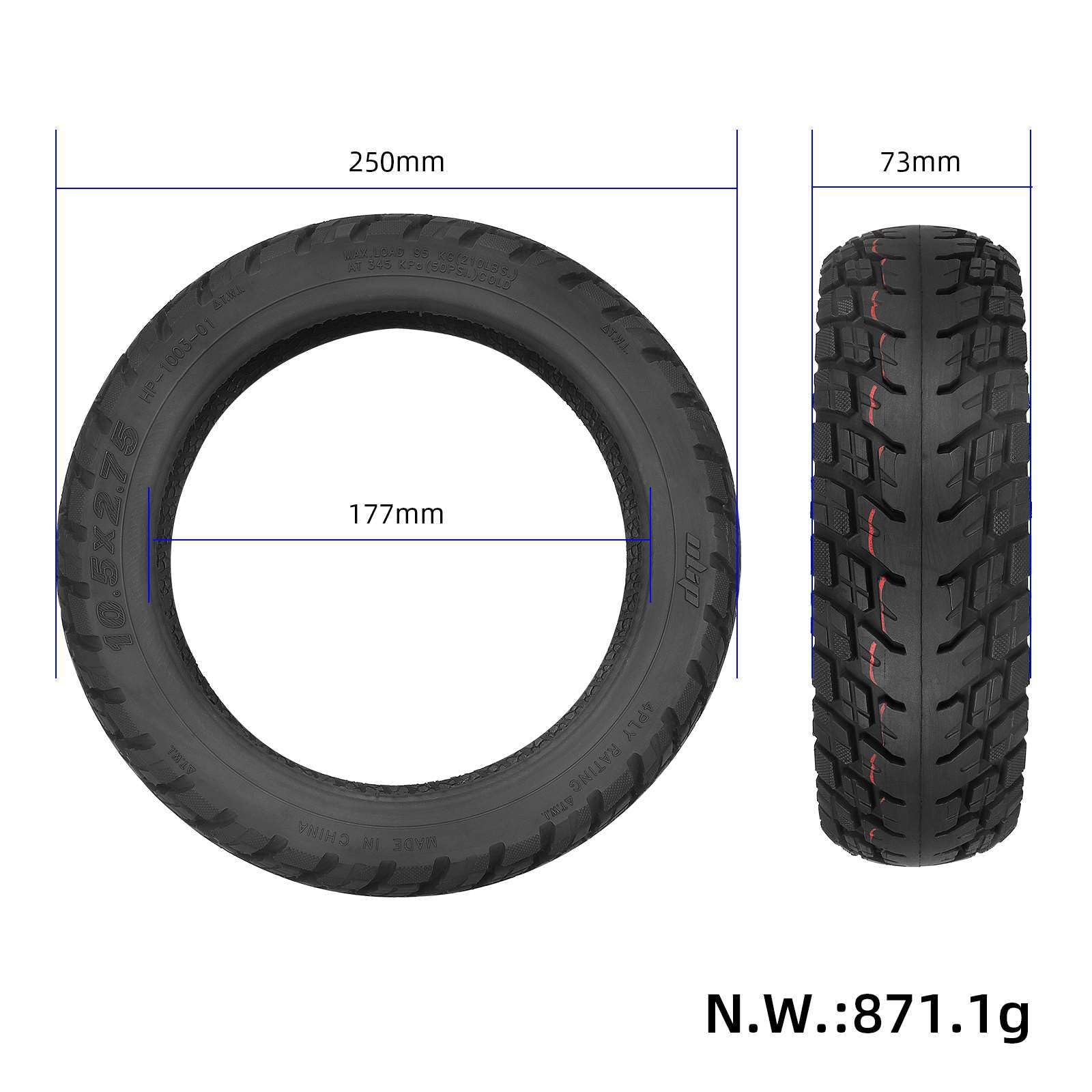 TREFAN 10,5 x 2,75 pneumatici fuoristrada per scooter elettrico Segway Ninebot P65 P100S, pneumatici di ricambio tubeless, in gomma antiscivolo anteriore e posteriore (2 pezzi)