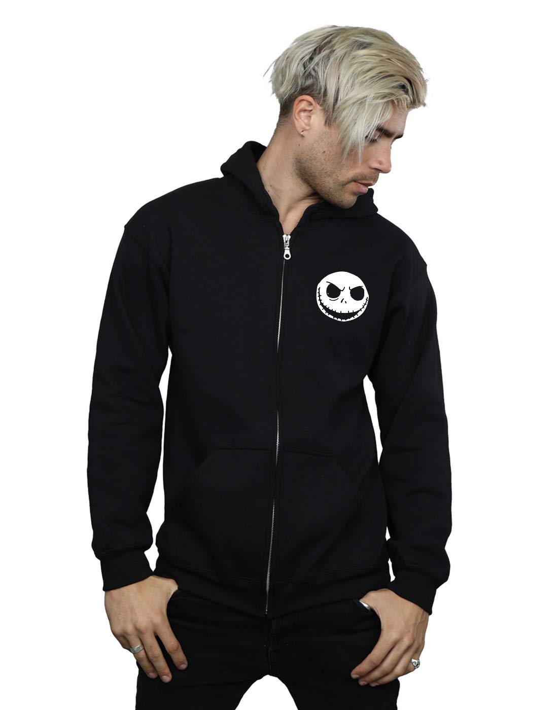 Absolute Cult Men's Black Disney Nightmare Before Christmas Skull Pocket Zip Up Hoodie X-Large