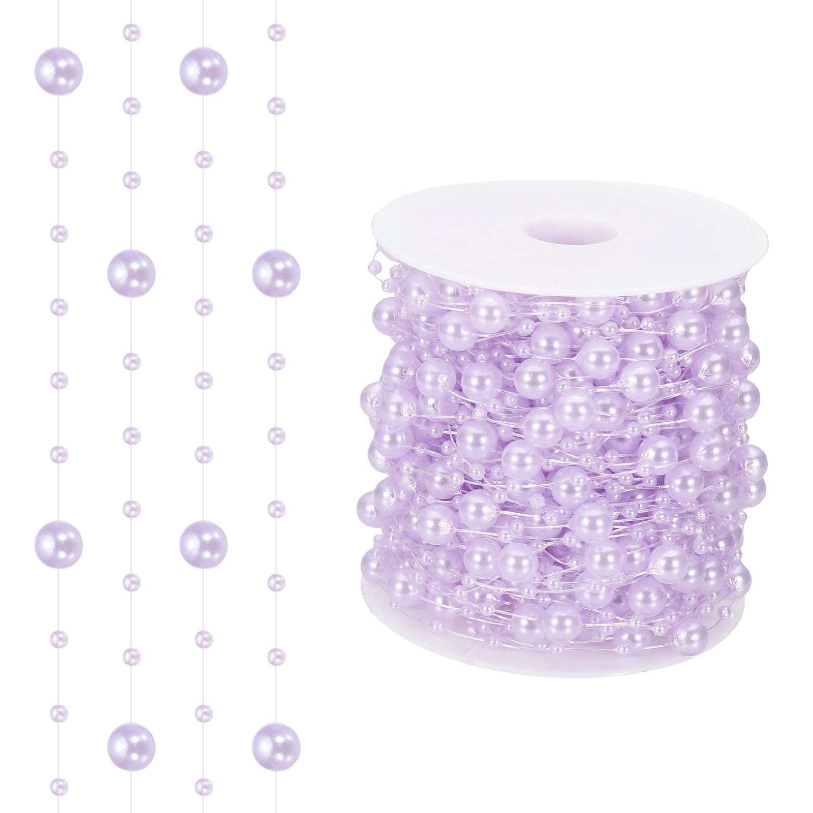 sourcing map 98 Feet Artificial Pearl String, Faux Pearl Beads Fishing Line String Beads Chain Vases Filler for Floating Candle Wedding Centerpiece Party Decoration, Purple