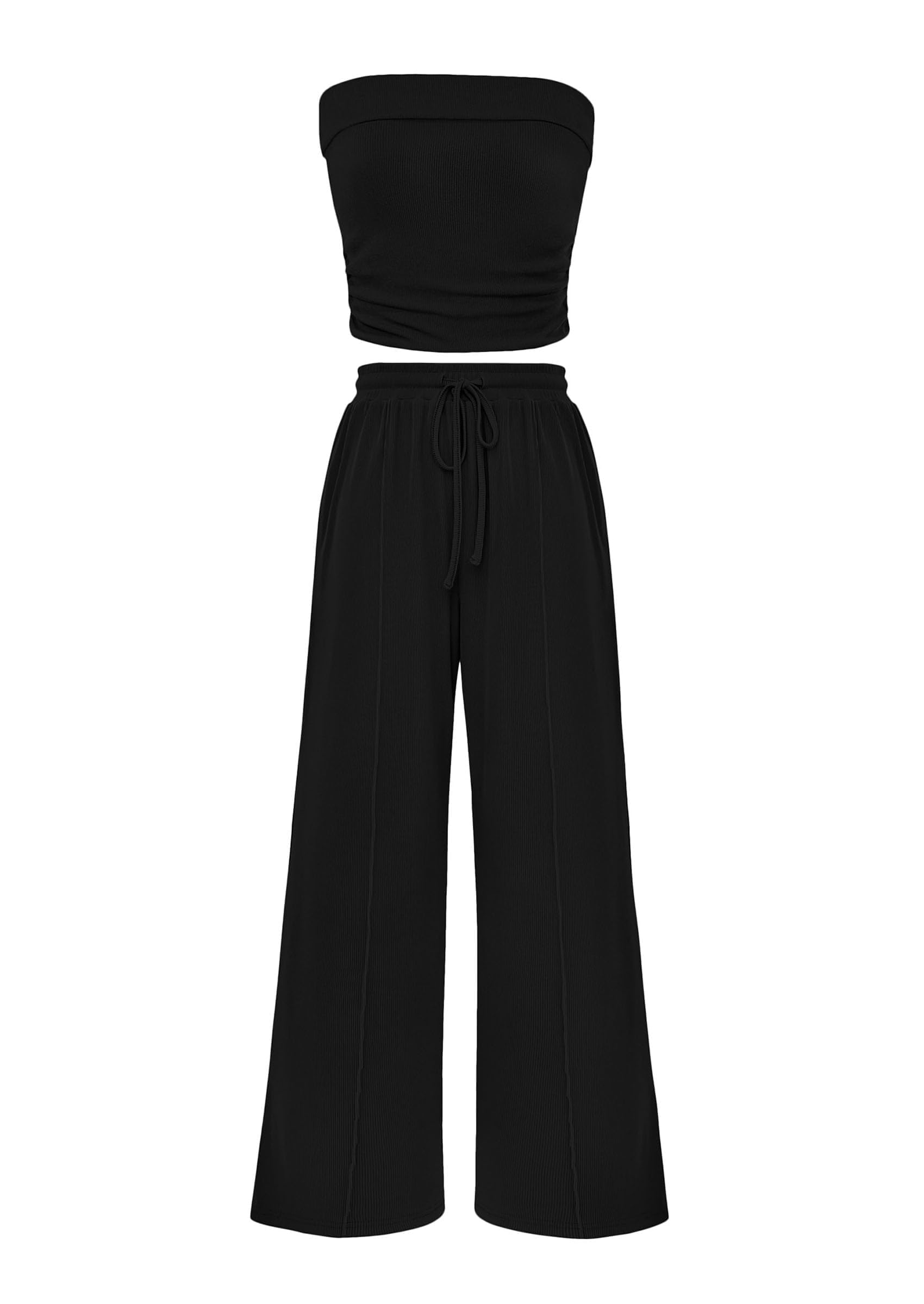 PRETTYGARDEN Womens Summer Outfits 2 Piece Sets Casual Ribbed Knit Crop Tube Top Wide Leg Pants Spring Matching Lounge Set