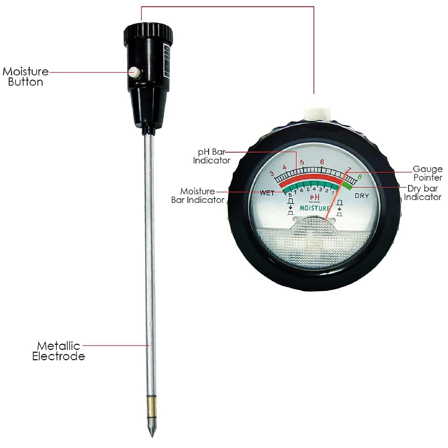 COYEUX Prueba de medidor de Humedad de pH del Suelo, Sensor de sonda de Suelo con sonda de electrodo de 295 mm de Longitud para Plantas de jardín Interiores y Exteriores