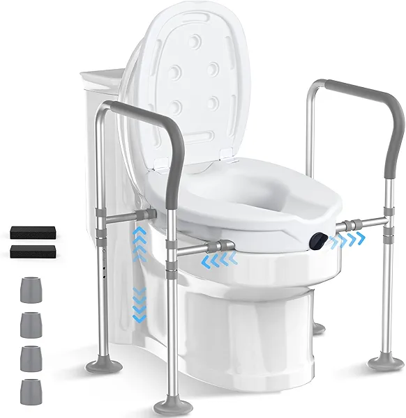 Raised Toilet Seat with Handles,Elevated Toilet Seat Riser for Seniors,Toilet Lift Seat Riser Adjustable Height& Width，Commode toilet for Elderly,Pregnant and Handicap, Fit Any Toilet
