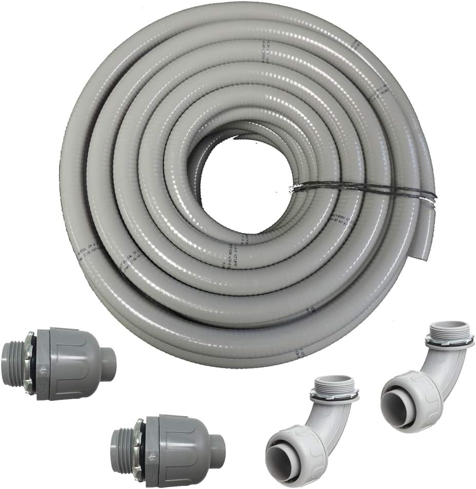 (1 1/2" dia x 25 ft) HydroMaxx® Flexible PVC Non Metallic UL Liquid Tight Electrical Conduit Kit with 2 Straight and 2 Angle Fittings Included