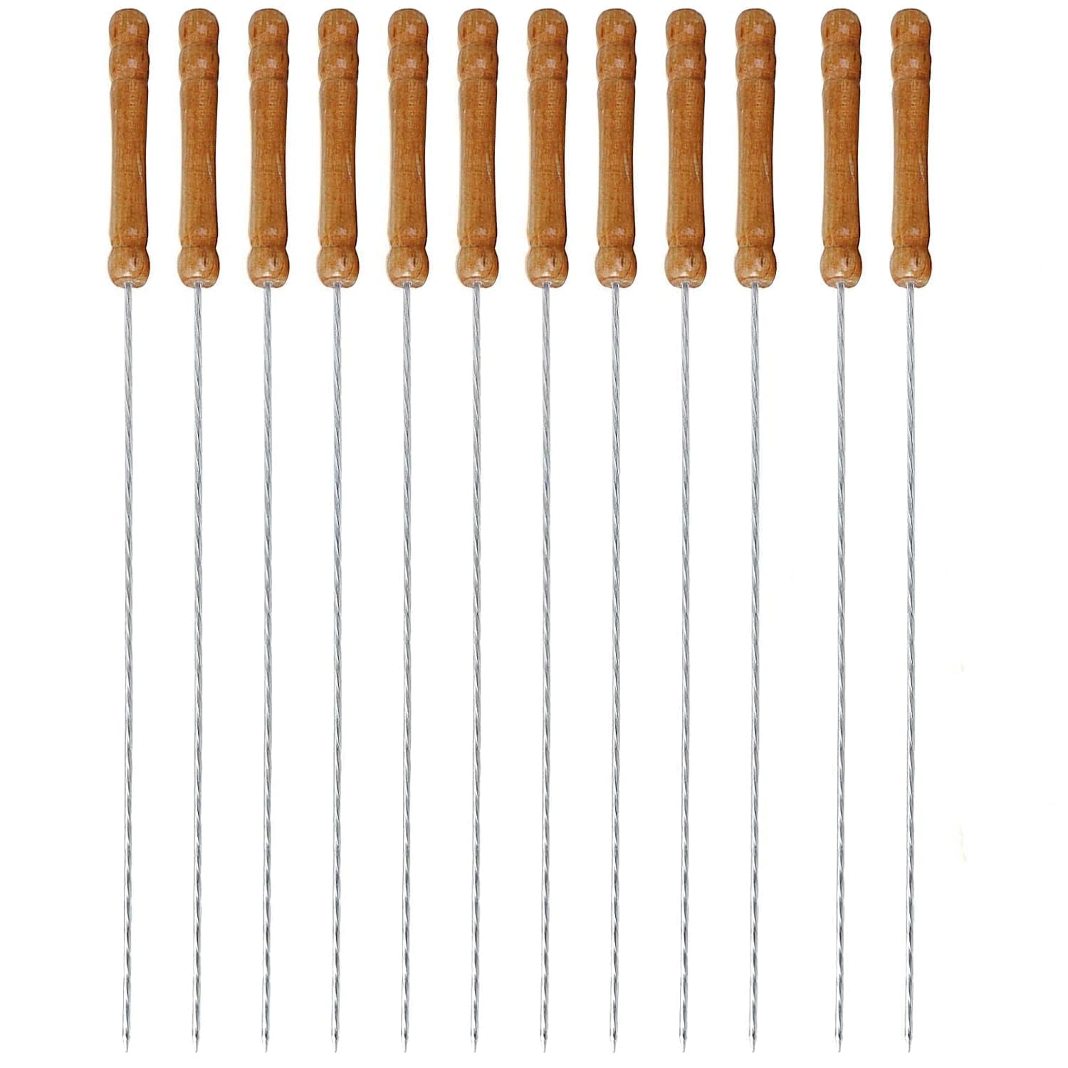 12 Inch Stainless Steel Barbeque Skewers Set Rounded/Square BBQ Sticks with Wooden Handle Reusable Metal Kabab Grill Tool for Outdoor Tandoor Kebab Grilling (Pack of 12)-image-42