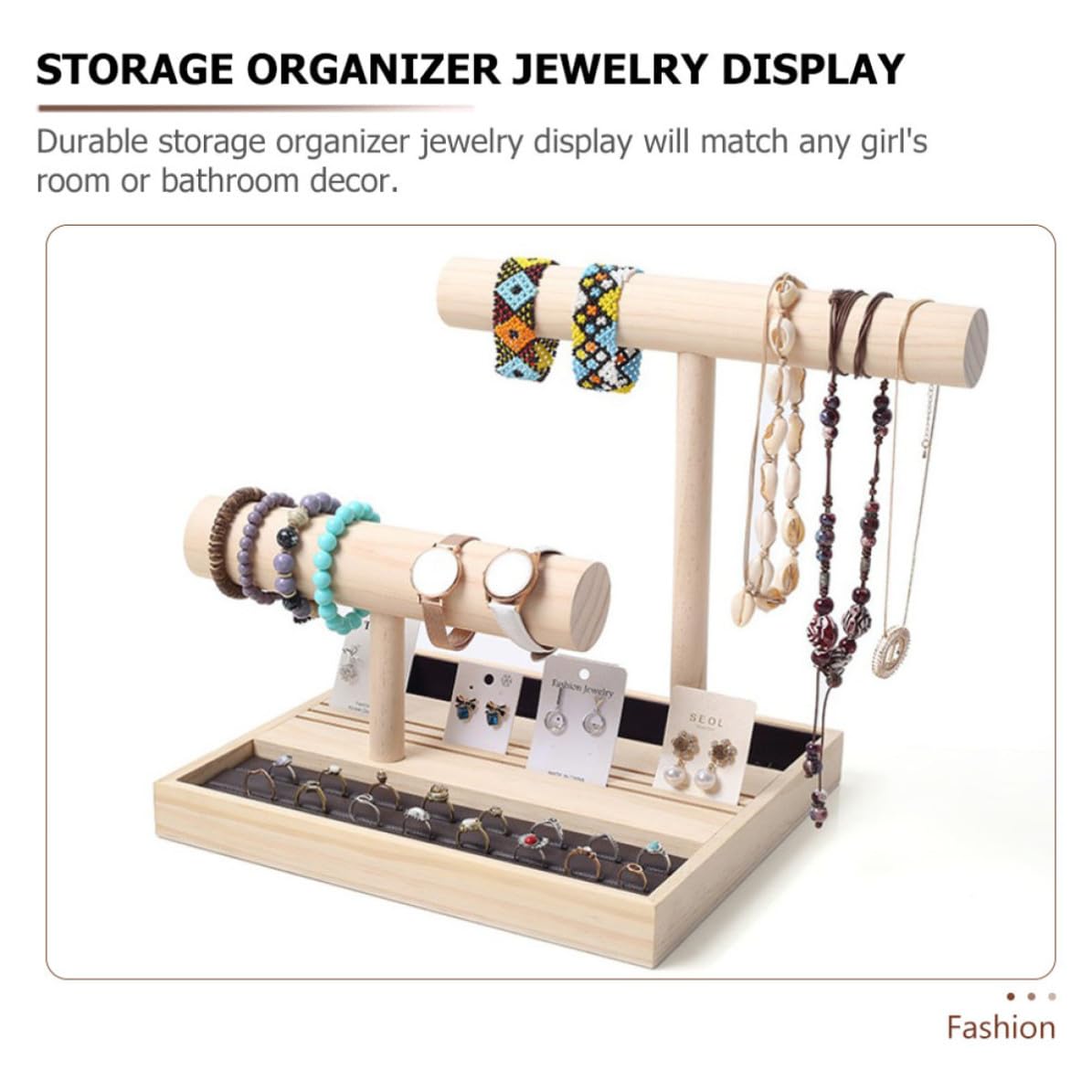 NUOBESTY Présentoir à Bijoux en Bois Massif Double Couche pour Femme