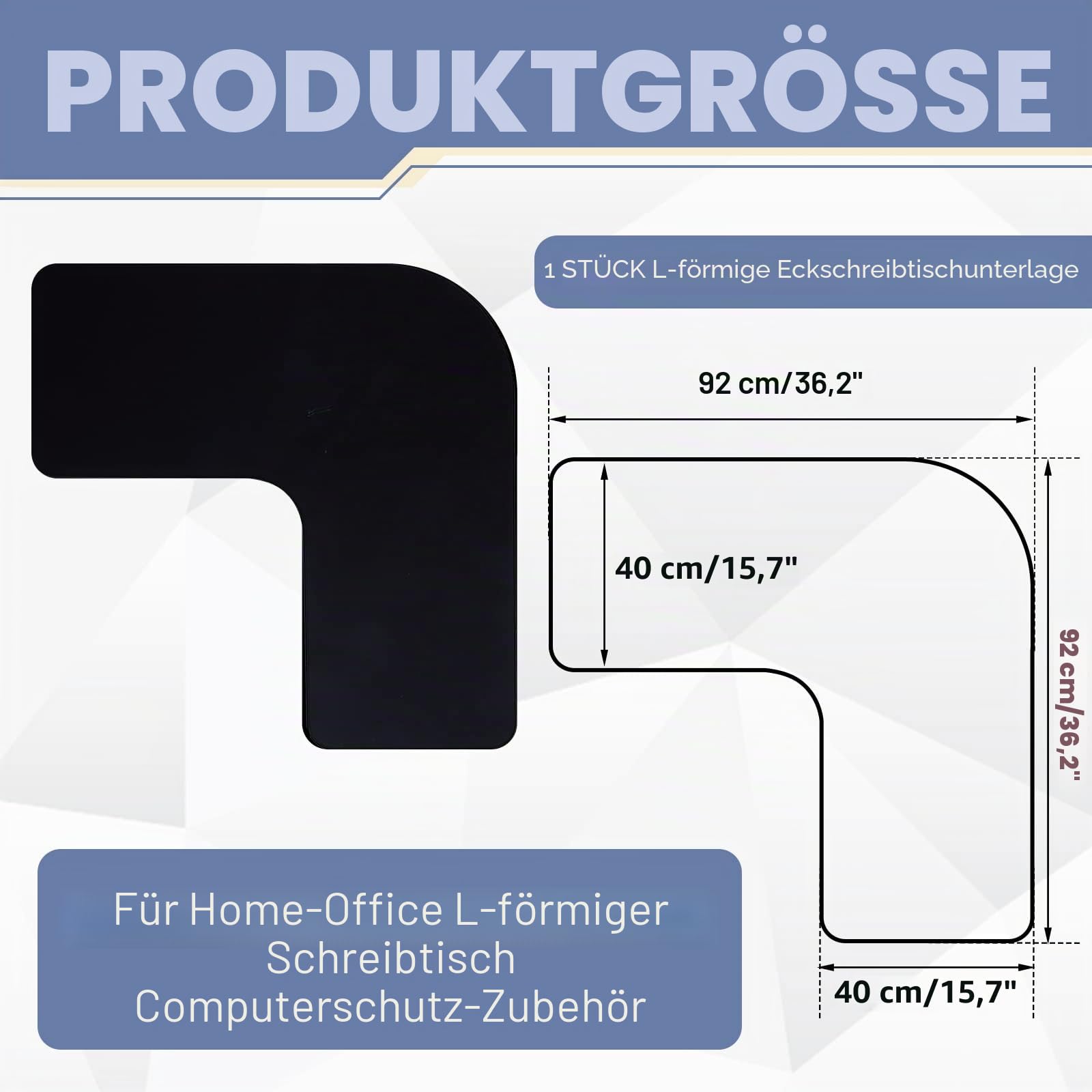 Amylove L-förmige Maus-Eck-Schreibtischunterlage, wasserdicht, groß, Gummi-Eck-Mauspad für Büro, Zuhause, L-förmiger Schreibtisch, Gaming-Setup, Computerschutz, Zubehör, 91,9 cm (36,2 Zoll) (Schwarz)
