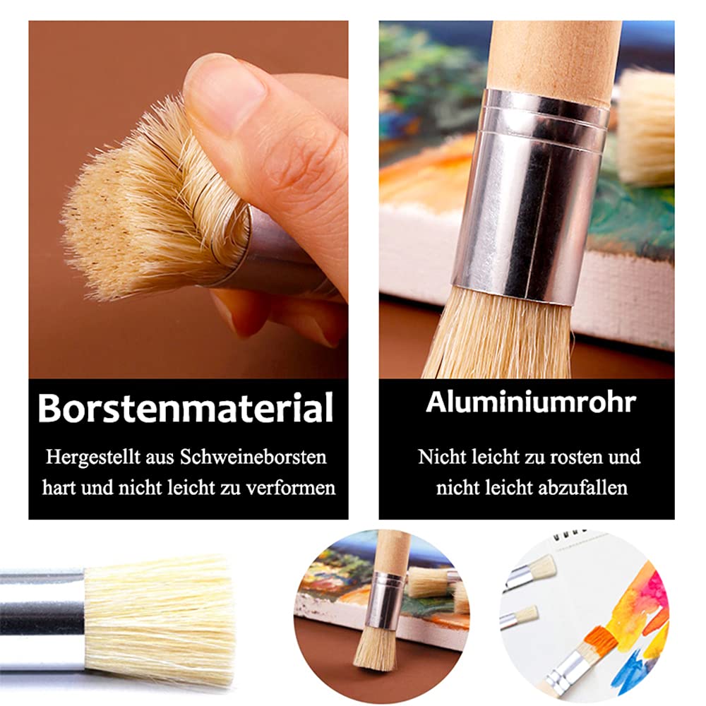 Pinceaux éventail 6 Pinceaux à Pochoir En Bois - Poils Naturels - 3 Tailles (n°2,4,8) - Pour Peinture Acrylique, Huile, Aquarelle Pinceaux Bois Pochoir