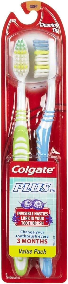 Cepillo de dientes Colgate Plus, cabezal completo, suave, 2 unidades, paquete de 2