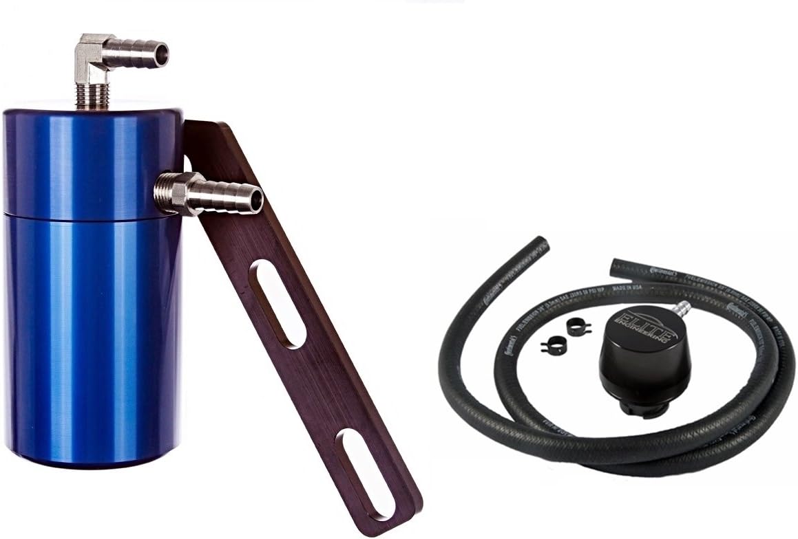 Elite Engineering Standard PCV Oil Catch Can & Hardware with Nickel Hose Barb Fittings, Clean Side Separator for 1997-2004 Corvette (non Z06) - BLUE