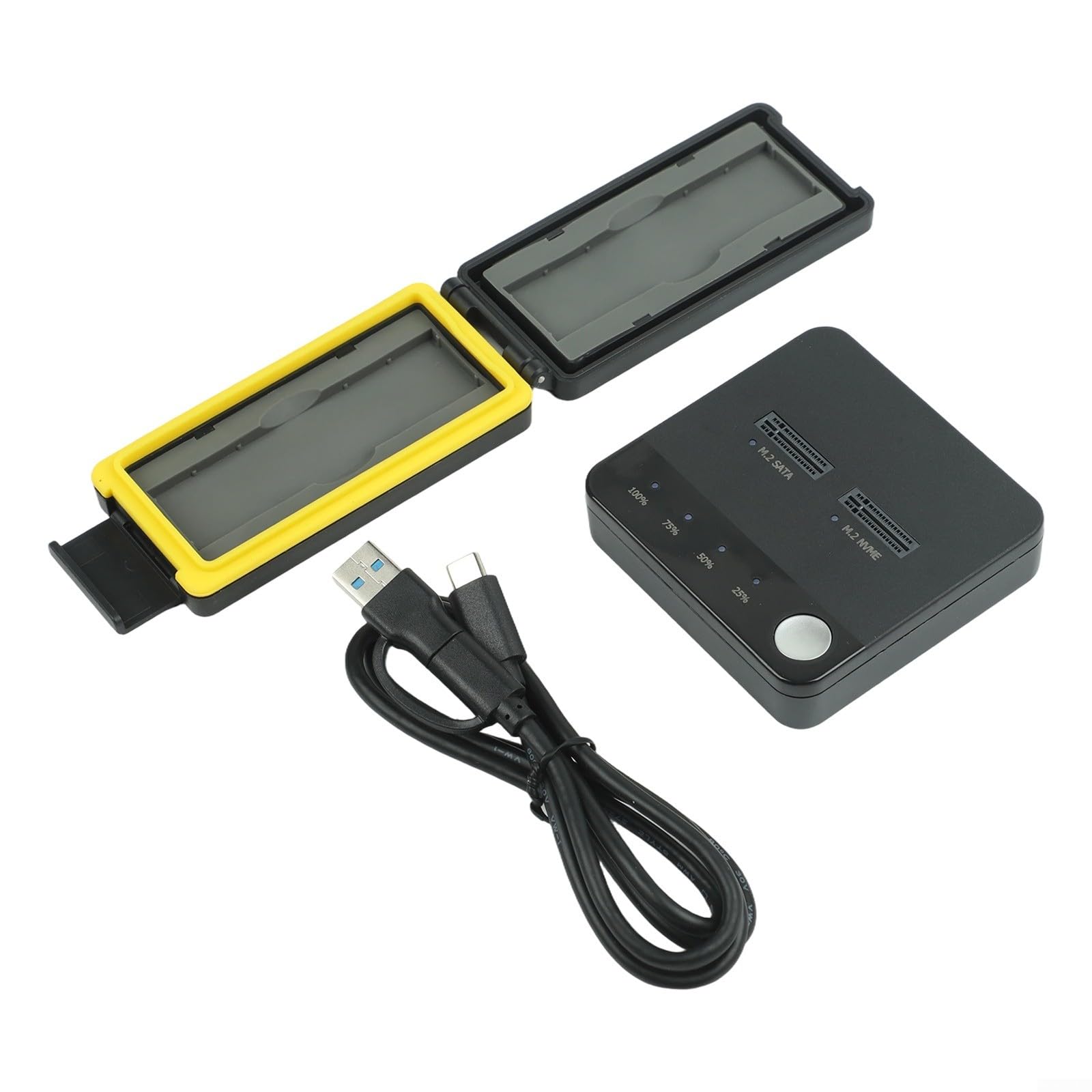 Alloggiamento per disco rigido M.2 in alluminio a 2 bay, USB 3.2 Gen 2 x 2 20 Gbps, clonazione one-touch, raffreddamento a ventola, compatibile con SSD SATA/NVMe