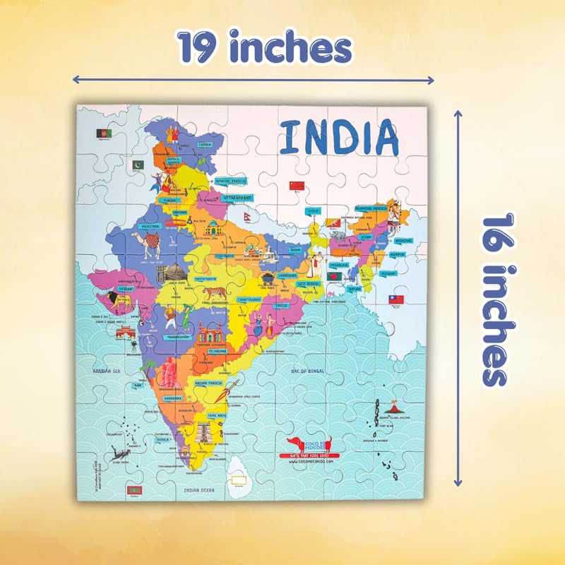 Image of CocoMoco India Map Jigsaw Puzzle for Kids 56 Pieces - 5 pcs Combo Pack for Birthday Return Gifts - Reversible Puzzle with States, Educational Toy for 2-7 Years
