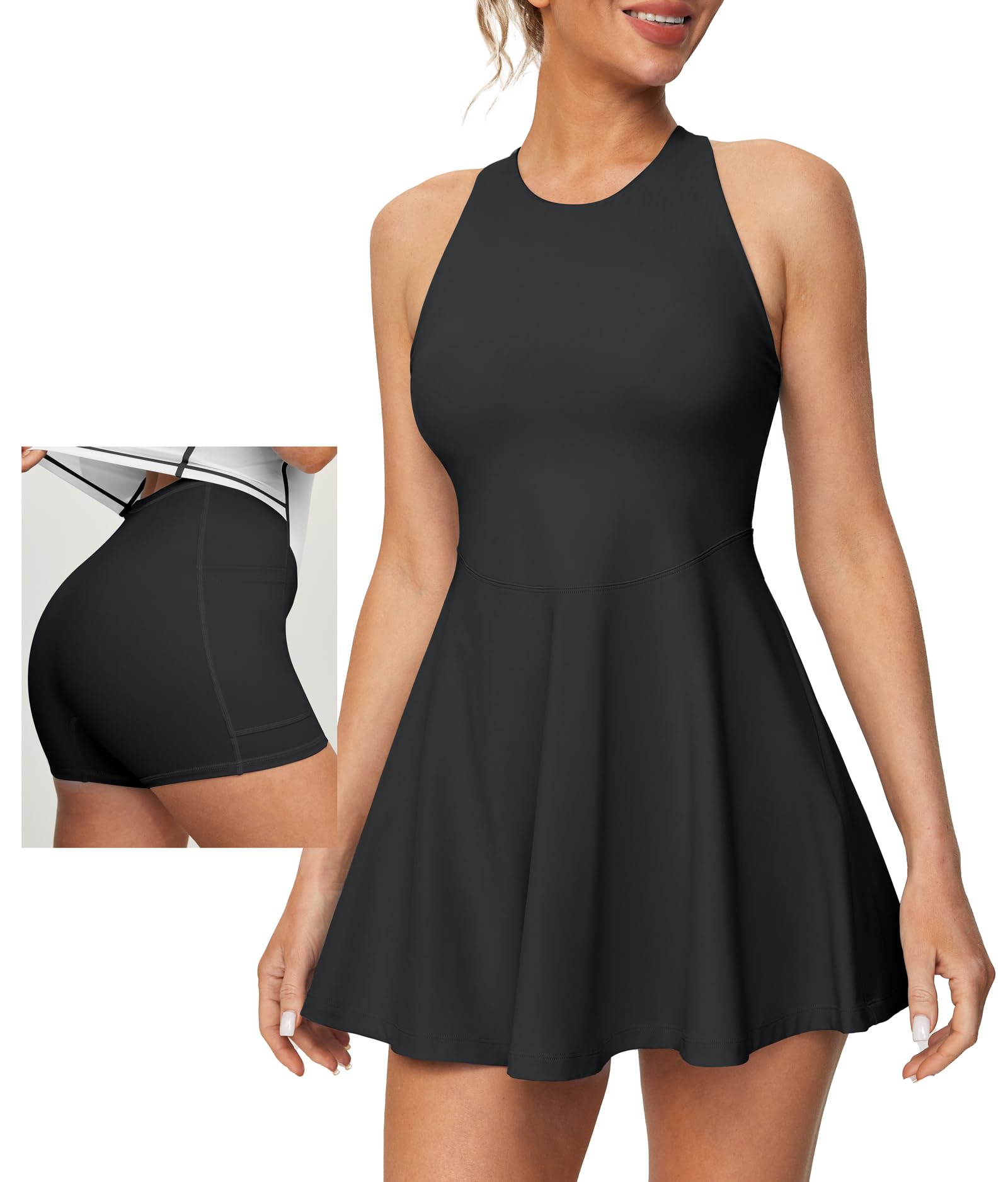 Womens Tennis Dress with Shorts Underneath Athletic Dress for Women Summer Romper Dresses with Pockets Golf Outfits