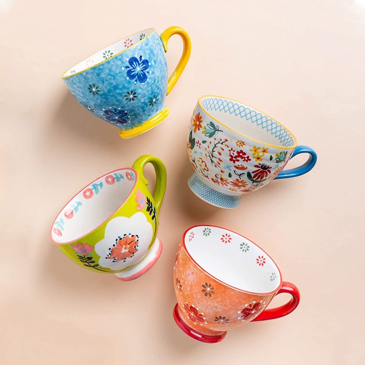 Tasses, cadeaux d'anniversaire, cadeaux de Noël, grande tasse à café en céramique for petit-déjeuner avec poignée, tasse en porcelaine à motif floral, café, lait, céréales, dessert, petit-déjeuner, cu