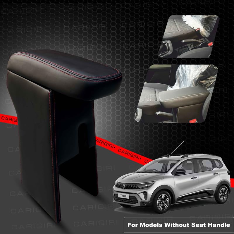 Image of Carigiri Premium Finish Car Armrest with Storage Box And High Density Moulded Foam For Renault Triber (All Models,Nappa Leatherette)(Models- 2025) (Without One-Touch Lock, Red Seam)