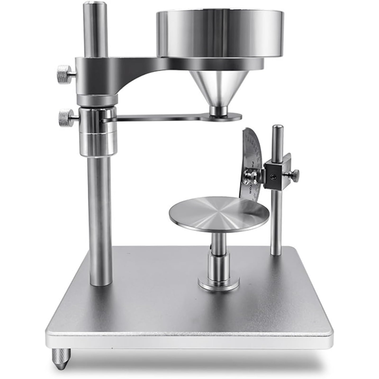 Powder Repose Angle Tester, Stainless Steel Powder Particles Flow Repose Angle Tester, Funnel Taper 60°±0.5°, Outlet Diameter 0.4"(10 Mm), with Brush/Steel Ruler, for Industrial