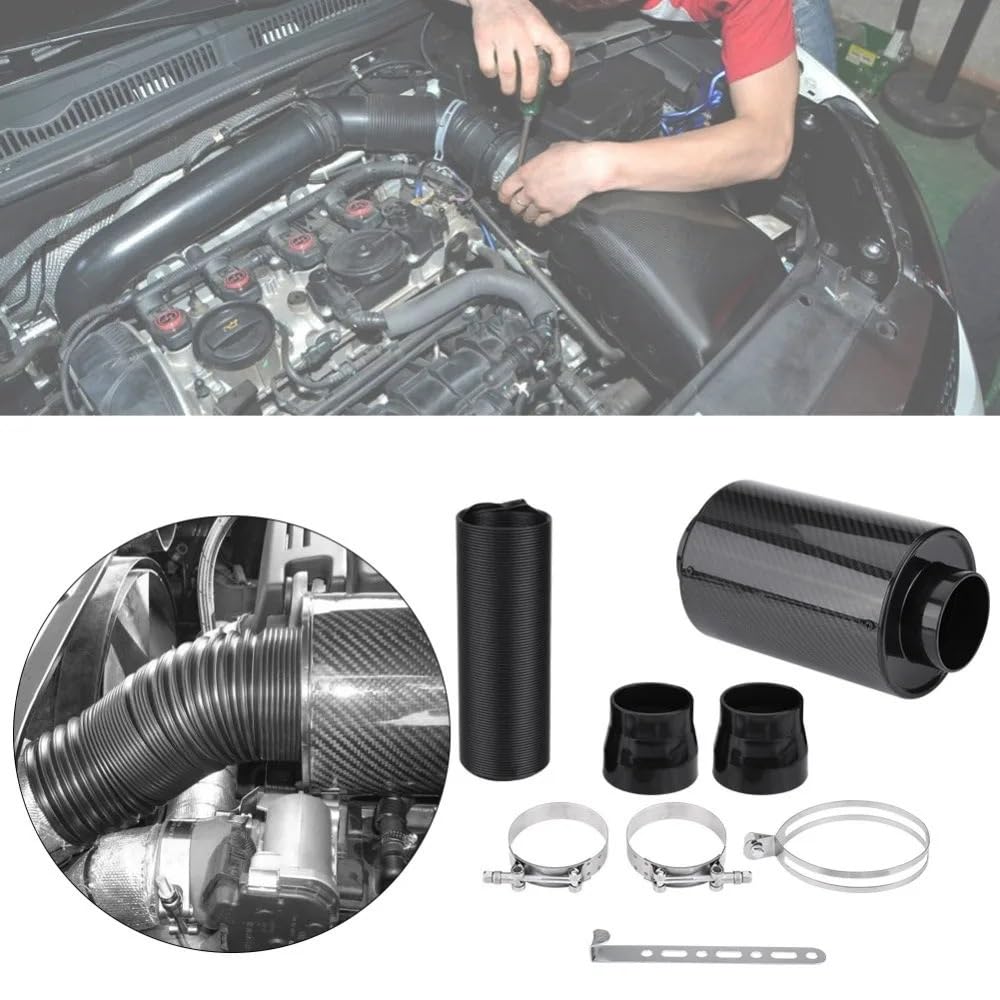Filtro aria sportivo Sistema di aspirazione aria fredda in fibra carbonio Kit tubo induzione da 76 mm Filtro chiuso universale Aspirazione aria auto(76mm-3.0inch)