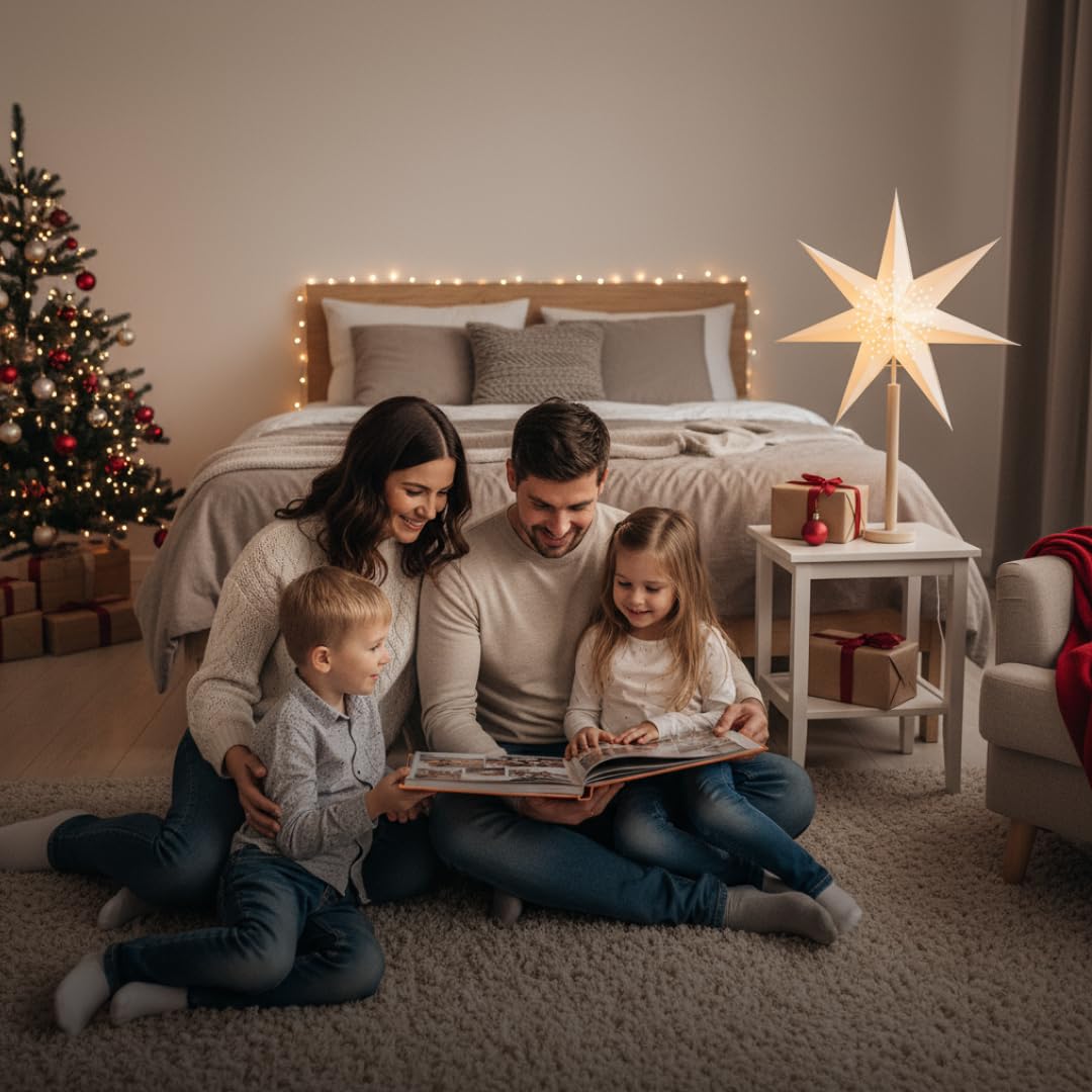 Stehlampe Weihnachtsstern Elice von Star Trading, 3D Papierstern Weihnachten mit Holz-Fuß in Natur, Dekostern Stehleuchte mit Kabelschalter, E14, Höhe: 85 cm