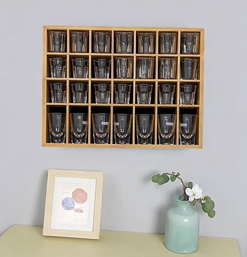 Miniatura 22 de Vitrina negra de 18 x 13 pulgadas, madera maciza montada en la pared, 28 ranuras, estante pequeño para gabinete Curio (sin puerta)