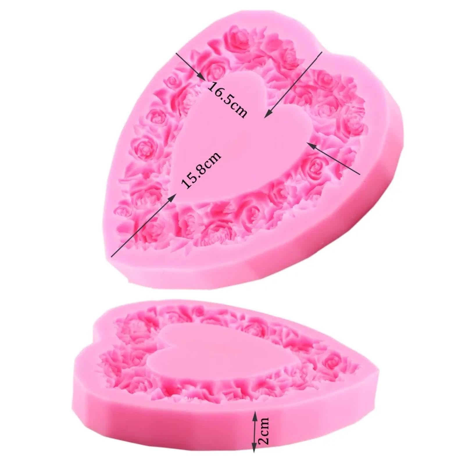 Moules en silicone pour savons - 16,5 x 15,8 x 2 cm - En forme de cœur et de rose - Pour gâteau de mariage - Outils de décoration de gâteaux - Moules à chocolat