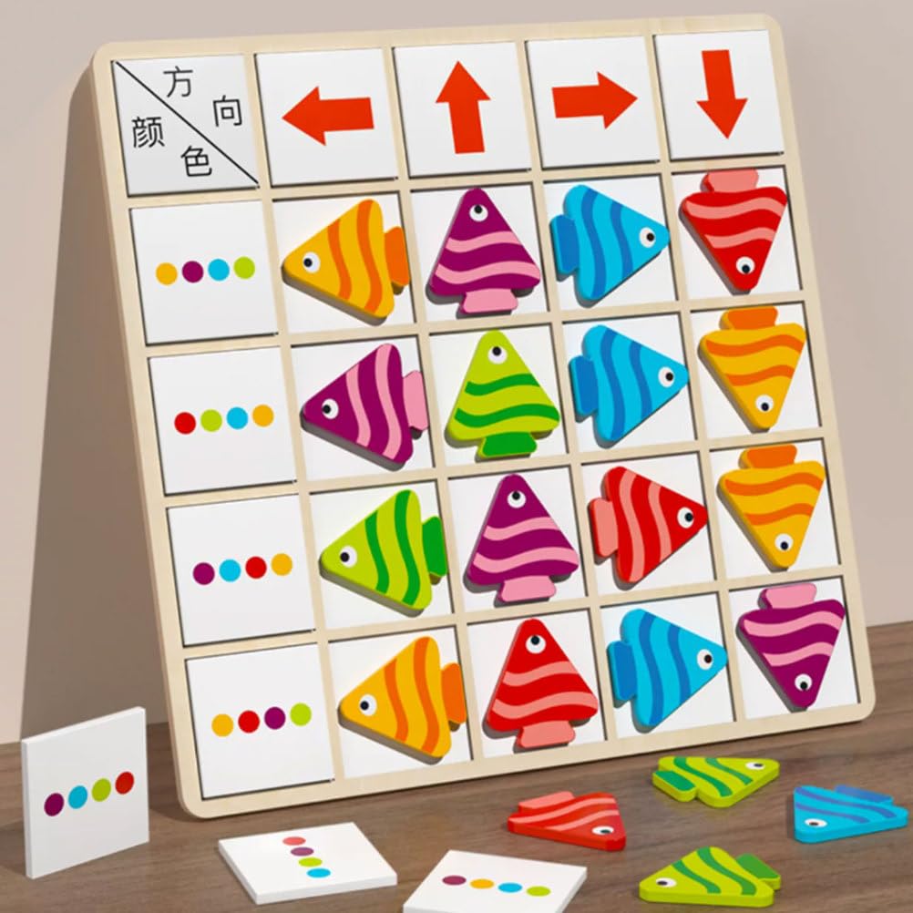Gioco Puzzle Montessori Abbinamento delle Direzioni Pesci Legno