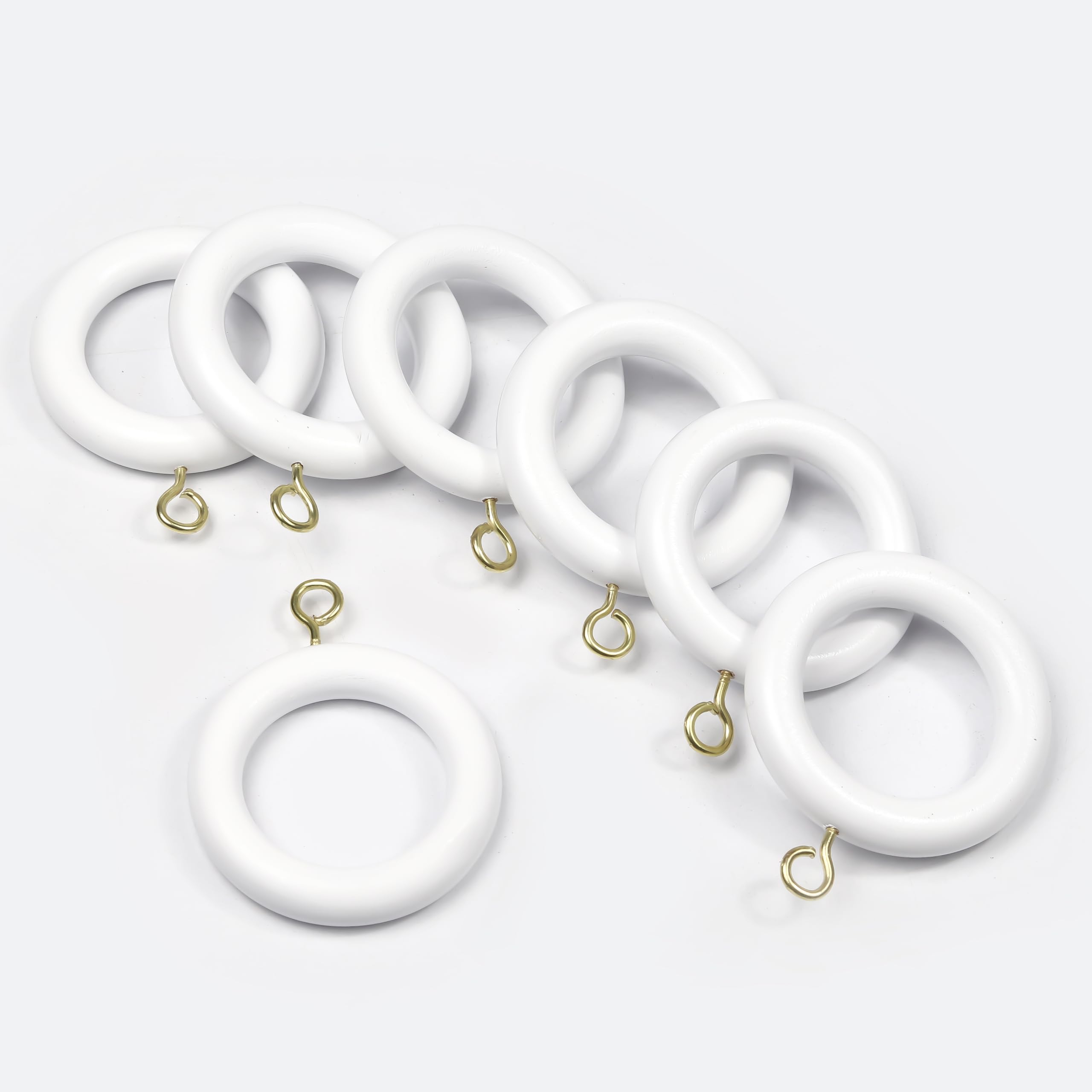 24 Pack of White 2 Inch, Wooden Curtain Rod Rings with Hooks, Decorative Drapery Hooks for Hanging Drapes, Vintage, Cafe and Shower Curtains, Tension Rod Hangers & Home Decor, 1.25 Inner Dia.