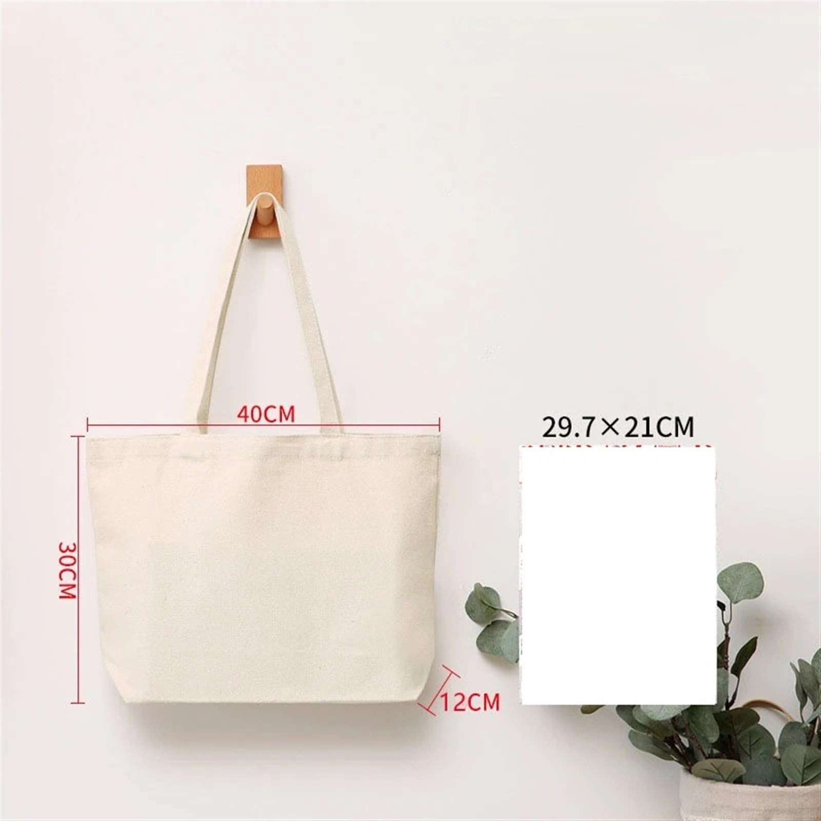 Lot de 5 Sacs fourre-Tout en Toile Naturelle réutilisables en Coton for Courses de Grande capacité pour l'école Les achats Le Travail Les Voyages(H25x35x10cm)