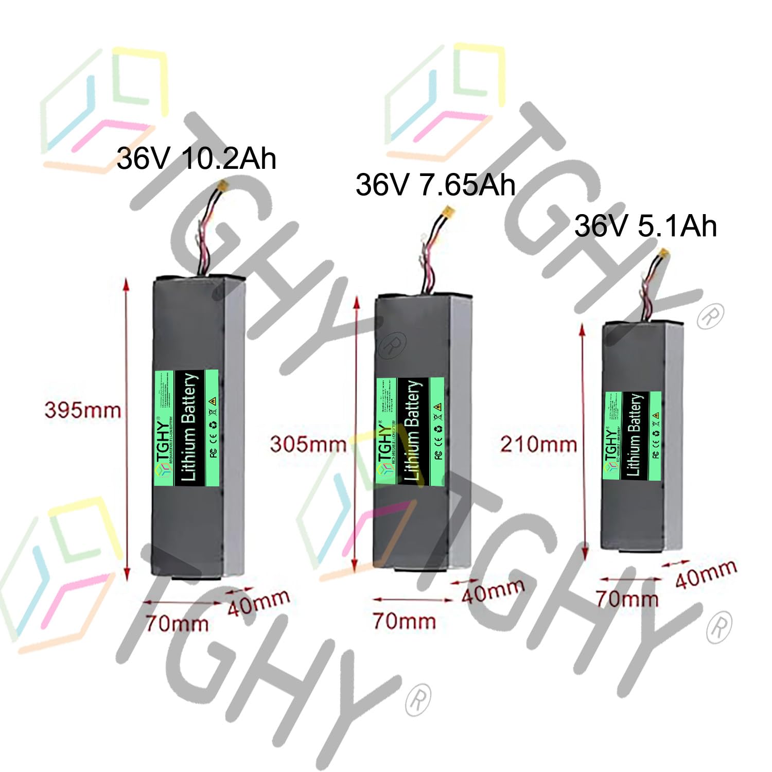 TGHY Monopattino Pieghevole Ricaricabile da 36 Volt con Batteria Integrata, Pacco Batteria agli ioni di Litio 36V 5,1Ah 7,65Ah 10,2Ah, per Hoverboard, Skateboard e Motori 367,2W.,36v 7.65ah
