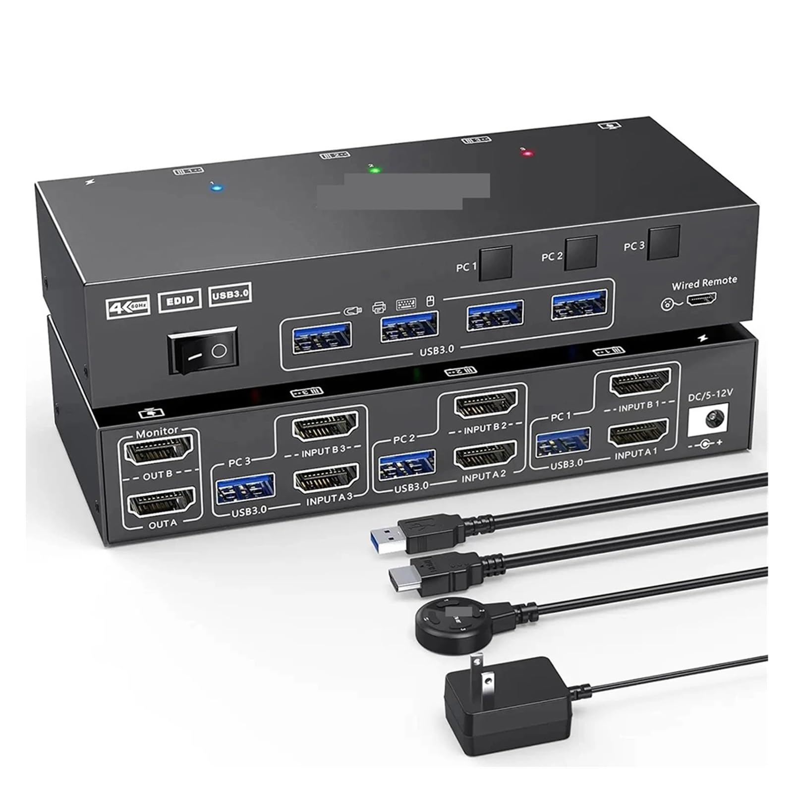 Dual Monitor KVM Switch USB 3.0 HDMI-Compatible KVM Switch 2 Monitors 3 Computer EDID Emulator 4K@60Hz 2K@144Hz USB Hub Splitter(EU Plug)-image-27