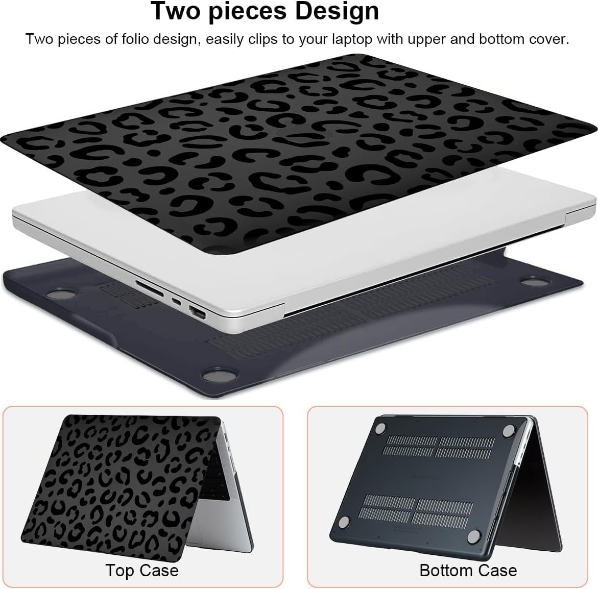 Leopard Case for MacBook Air 15 inch 2025 2024 2023 M4 M3 M2 A3241 A3114 A2941, Cute Cheetah Animal Print Plastic Hardshell & Keyboard Cover for Mac Air 15 inch Laptop Case, Matte Black Leopard Print - Image 2